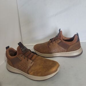 Mens Leather Skechers Delson Axton Air Cooler Memory Foam Sneakers Size 10.5